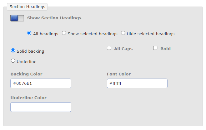 Section Headings appearance in the PDF editor